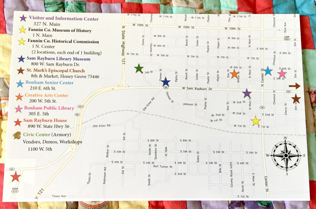 Map to all 10 of the the Bonham Quilt hop locations!